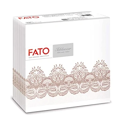 Abbildung von Fato Trockene Papierservietten, Airlaid, Textileffekt, Packung mit 50 Servietten, Größe 40x40, 4 fach gefaltet, Bombay Cappuccino Muster