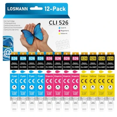 Abbildung von LOSMANN CLI 526 Druckerpatronen Kompatibel für Canon 525 Tintenpatrone PIXMA MG5140 MG5350 MG5150 MG5250 IP4850 IP4950 IX6550 MX885 MX715 MG6150 MG6250 MX895 MG8150 MG8250 (12er Pack)