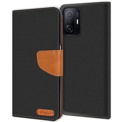 Abbildung von Verco kompatibel mit Xiaomi Mi 11T Hülle, Pro Schutzhülle für 11T/11T Tasche Denim Textil Book Case Flip Klapphülle Schwarz