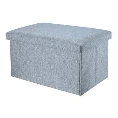 Abbildung von INTIRILIFE Faltbare Sitzbank 49x30x30cm in ALASKA GRAU Sitzwürfel Stoff mit Stauraum und Deckel Leinen Optik Sitzcube Fußablage klappbare Aufbewahrungsbox Truhe Hocker