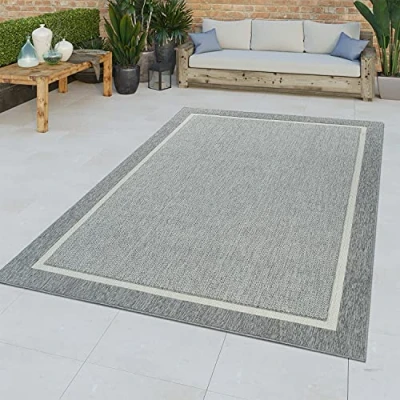 Abbildung von TT Home In &amp; Outdoorteppich Wetterfest Balkon Teppich Küche Ornamente Uni Geometrisch, Farbe: Grau 4, Größe:160x230 cm