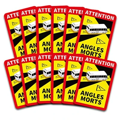 Abbildung von Attention Angles Morts Aufkleber je 25x17cm für Fahrzeuge Pflicht ab 3,5 t in Frankreich Warnung Toter Winkel Sticker selbstklebend uv beständig wetterfest R144 (Bus, 12 Stück)