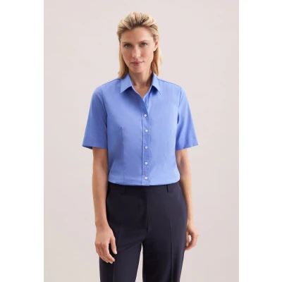 Abbildung von Seidensticker Damen City Kurzarm Regular Fit Uni Bügelfrei Hemdbluse, Mittelblau, 34 EU