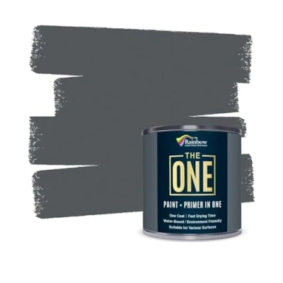 Abbildung von THE ONE Paint &amp; Primer: die langlebigste Holzfarbe schnelltrocknende Farbe für Innen / Außenbereiche (Dunkelgrau Mattfinish, 1 Liter)