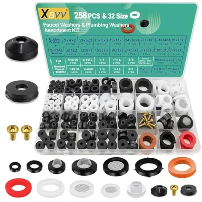 Abbildung von XBVV 32 Größe 258 PC Wasserhahn und Sanitär Gummi Unterlegscheiben Sortiment Kit für verschiedene Gartenschlauch Ventil Spigot Adapter Splitter Outdoor Bibb Dichtung Reparatur