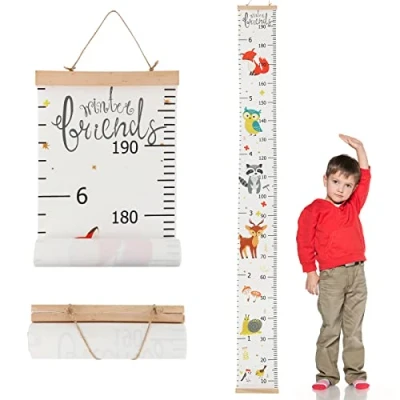 Abbildung von IWILCS Wachstum Messlatte, Höhe Diagramm, Baby Messlatte mit Cartoon Fox Pattern für Schlafzimmer Kinderzimmer Wanddekorationen(200cm *20cm)