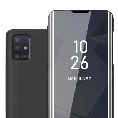 Abbildung von Cadorabo Hülle kompatibel mit Samsung Galaxy A51 5G Schutzhülle TPU Silikon Case 360 View Spiegel, Slim Kratzfest Weiche Gummi Rundumschutz Cover für in Schwarz