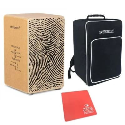Abbildung von Schlagwerk Cajon CP82 mit Sitzpad rot und Tasche, Fingerprint, Tasche