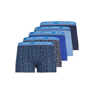 Abbildung von JACK &amp; JONES Herren Jacstockton Trunks 5 Pack Boxershorts, Navy Blazer/AOP:Aster Blue Surf The Web Blazer Blazer, L