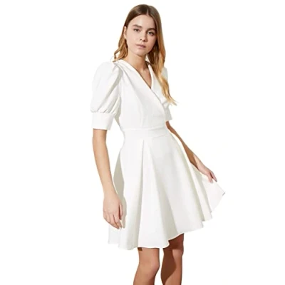 Abbildung von TRENDYOL Damen Mini A linie Regular Dress Kleid, Natur, 38 EU