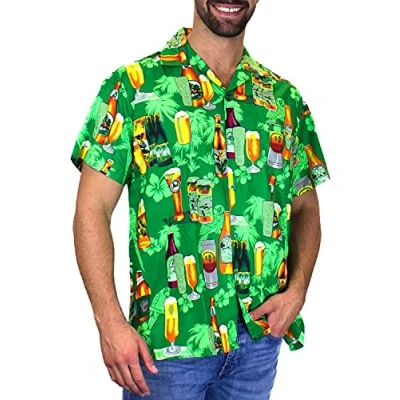 Abbildung von V.H.O. Funky Hawaiihemd, Kurzarm, Bierflaschen, Grün, L