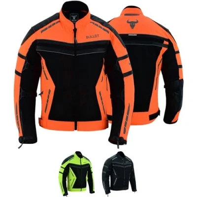 Abbildung von BULLDT Motorradjacke herren sommer mit protektoren leichte sommerjacke motorrad mesh netz jacke herausnehmbar futter viele Taschen leicht textil Neon Orange 62