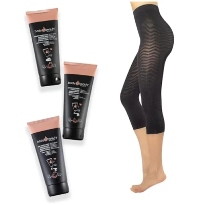 Abbildung von CALZITALY Anticellulite Behandlung, Figurformendes Pyjama, Straffendes Gel und Body Mask mit Koffein (S M, Pack Pyjama+Gel+Body Mask+Peeling)