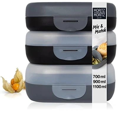 Abbildung von Moritz &amp; Lunchbox Mix Brotdosen dunkel, (3er Set, 6 tlg), Match mit Fächern