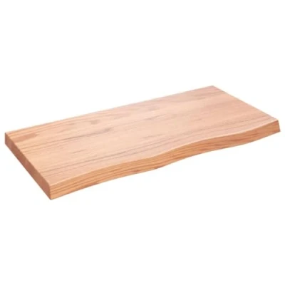 Abbildung von vidaXL Waschtischplatte, Tischplatte für Badezimmer, Massivholzplatte mit Naturkante, Holzplatte Arbeitsplatte Bad Waschtischkonsole Platte, Hellbraun Massivholz Behandelt