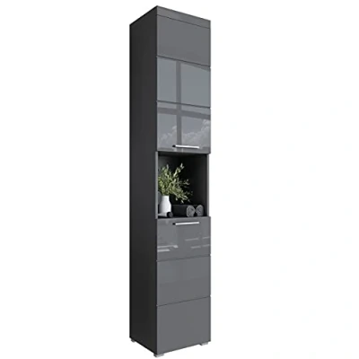 Abbildung von Newroom Hochschrank Trinity Grau Hochglanz Badezimmerschrank Wildeiche