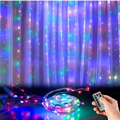 Abbildung von Lunartec Lichter: 2er Set RGB LED Lichtervorhang, 300 LEDs, Fernbedienung, 3x3 m (LED Lichtvorhang, Lichterkette Fenster, Lichterketten aus Draht)