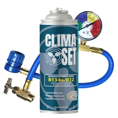 Abbildung von Kältemittelersatzsatz R134a und Fahrzeugleitung kältemittel Ersatzgas Kühlmittel Klima Auto Gasflasche 1x170 g klimaanlage Nachfüllset manometer ECO