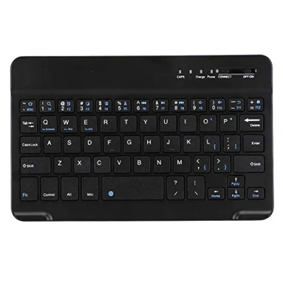 Abbildung von Cuifati Drahtlose Tastatur, 7 8 Zoll Slim Light Aluminiumlegierung Tragbar Kompatibel für Smartphone/Pad/Laptop/Desktop, Bluetooth Tastatur Android Schwarz