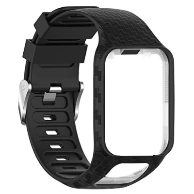 Abbildung von AWADUO Ersatz Silikon Handgelenk Band Strap für Tomtom Runner 3/ 2/ Adventurer/Tomtom Golfer Spark/Tomtom Spark 3(Silikon Schwarz)