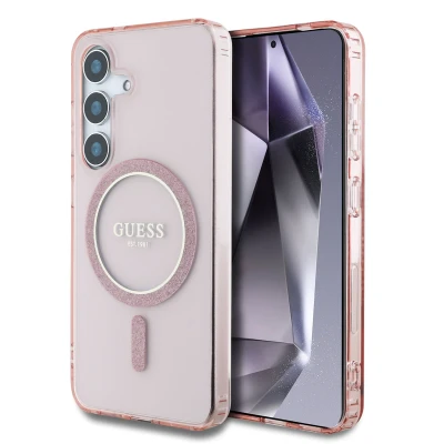 Abbildung von Samsung Galaxy S25 Hülle MagSafe Kunststoff Guess Hard Case/Backcover Handyhülle Rosa