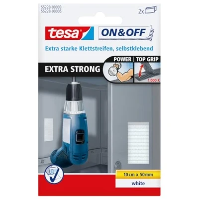 Abbildung von 12 x Tesa Klettstreifen On &amp; Off Extra Stark 50mmx10cm weiß 2 Stück