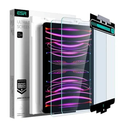 Abbildung von ESR iPad Pro 12.9 Displayschutzfolie, Schutzfolie für 12,9 Zoll (2022/2021/2020/2018), gehärtete Glasfolie mit praktischem Anbringrahmen, Kratzfest, HD Klarheit, Armorite Serie, 2 Stück