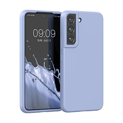 Abbildung von kwmobile Schutzhülle kompatibel mit Samsung S22 Hülle Silikon Case Handyhülle weiche Oberfläche kabelloses Laden Hellblau matt