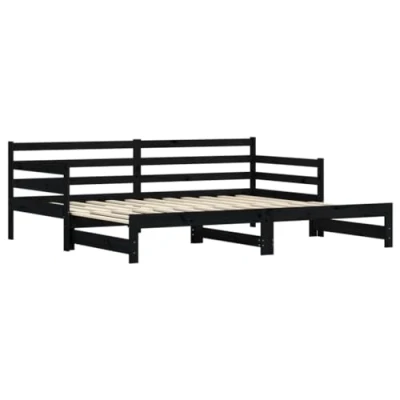 Abbildung von vidaXL Bett Tagesbett Ausziehbar Schwarz 90x200 cm Massivholz Kiefer