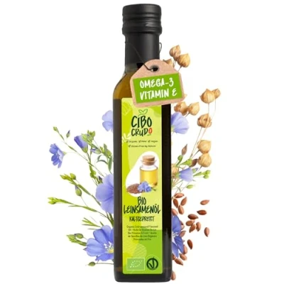 Abbildung von Leinöl Bio Kaltgepresst und Rein 250ml. Leinsamenöl Reich an Ungesättigte Omega 3 Fettsäuren Antioxidantien Kalzium. Organic Flaxseed Oil.