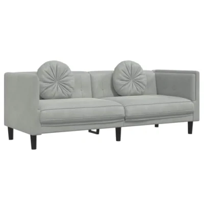 Abbildung von vidaXL Sofa, Polstersofa mit Kissen 3 Sitzer, Loungesofa Couch für Wohnzimmer, Designsofa Wohnzimmersofa Sitzmöbel, Modern, Hellgrau Samt