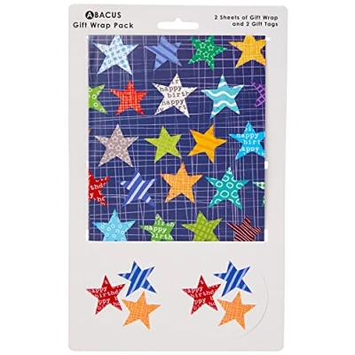 Abbildung von Abacus 03465A &quot;Star Repeat&quot; Geschenkpapier Packung mit 2 Bögen/Anhängern