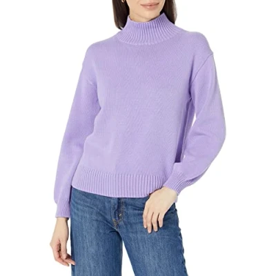 Abbildung von Amazon Essentials Damen Pullover aus Baumwolle mit hohem Stehkragen (erhältlich in Übergröße), Purpur, S