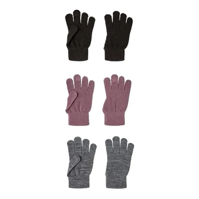 Abbildung von NAME IT Handschuhe NKNMAGIC GLOVES 3P NOOS, Wistful Mauve/Pack:3 PACK with GREY MEL./BLACK, 5