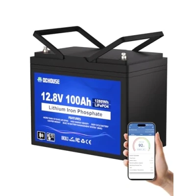 Abbildung von DCHOUSE 12V 100Ah LiFePO4 Bluetooth Lithium Batterie, Schutz bei niedriger Temperatur, Gruppe 31 bis zu 15000 Zyklen, 100A BMS, perfekt für Trolling Motoren, Marine, Boot, Solar