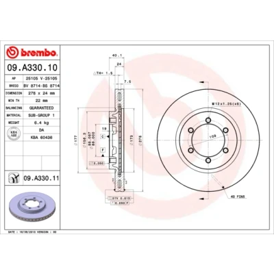 Abbildung von Bremsscheibe BREMBO 09A33011 vorne, belüftet, 1 Stück