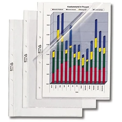 Abbildung von Rexel Prospekthüllen A4 PVC 100my oben und Links offen genarbt VE=100
