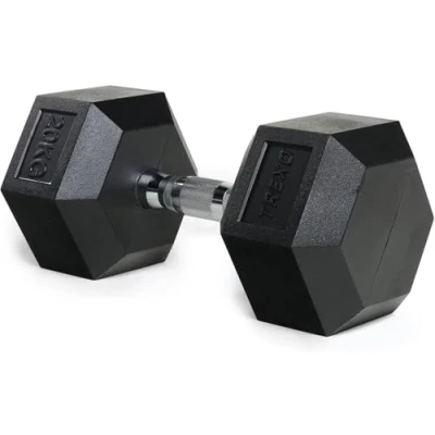 Abbildung von TREXO Hantel 20kg Hexagon Durable gummierte Gusseisen für Krafttraining zu Hause mit ergonomischen Griff stabil und vielseitig Hex HXD200