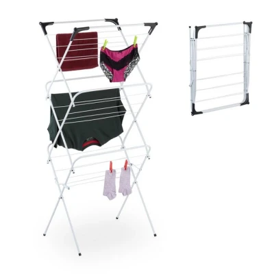 Abbildung von Relaxdays Wäscheständer, klappbar, 18 Stangen, 136x62x51 cm, innen, Metall, platzsparender Turmwäscheständer, weiß