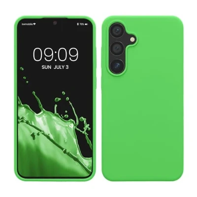 Abbildung von kwmobile Hülle kompatibel mit Samsung Galaxy S24 Plus Silikon Handy Case Handyhülle für weiche Oberfläche kabelloses Laden Limettengrün
