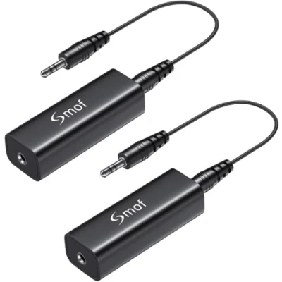 Abbildung von Smof Aufgerüsteter Bodenschleifen Rauschunterdrücker, Rauschfilter für Auto Audio/Heimstereoanlagen (Summendes Geräusch vollständig beseitigen) mit 3,5 mm Audiokabel, Schwarz