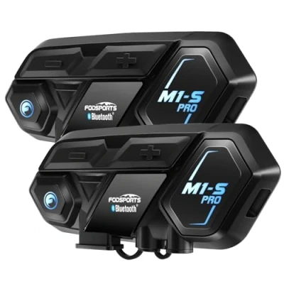 Abbildung von Fodsports M1 S Pro Motorradhelm Headset, 8 fahrern Motorrad Bluetooth Intercom, 2000M Kommunikationssystem mit Sprachsteuerung, Wasserdicht, Stereo Music, GPS, 2 Pack