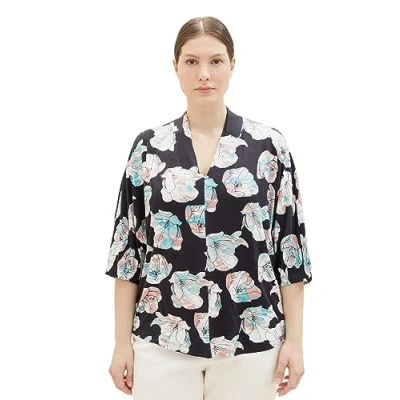 Abbildung von TOM Tailor Gemustertes Langarmshirt, Damen, Größe: 46, Tie dye flower design