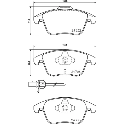 Abbildung von HELLA 8DB 355 013 861 Bremsbelagsatz mit integriertem Verschleißwarnkontakt AUDI: A4 B8 Avant, A5 Coupe, Limousine