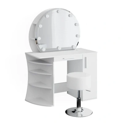 Abbildung von Vicco Schminktisch Almina, Weiß, 100 cm mit LED Beleuchtung und Hocker