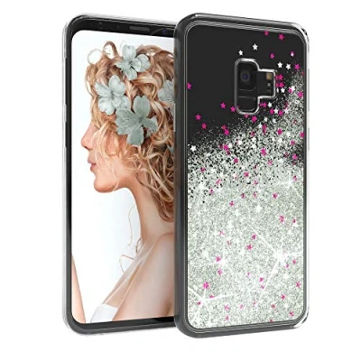 Abbildung von EAZY CASE Hülle kompatibel mit Samsung Galaxy S9 Schutzhülle Glitzer, Handyhülle, Glitter Flüssigkeit, TPU Silikon, Transparent, Silber