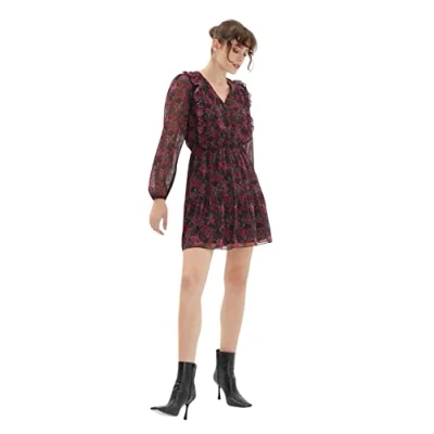 Abbildung von Trendyol Damen Woman Mini A line V hals geweven jurk Dress, Schwarz, 42 EU