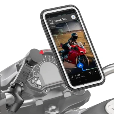 Abbildung von Shapeheart französische Innovation, magnetische Motorrad Telefonhalterung Pro mit Gelenkarm und Abnehmbarer wetterfester Hülle, absorbiert Vibrationen. Handyhalterung für Rollerlenker