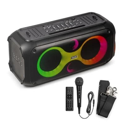 Abbildung von Fenton Core120 Musikbox Bluetooth Groß 180W, Akku 12 Std, Karaoke Mikrofon, BT 5.3, Umhänge Gurt, Fernbedienung, Partybox Box Groß, Stereo Pairing, Tragbare Musik Box, Boom Schwarz