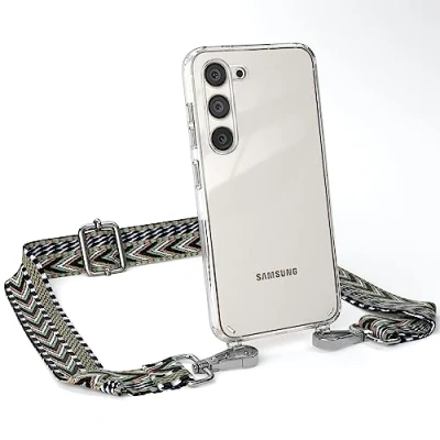 Abbildung von EAZY CASE Handykette Verstellbarer Handyriemen kompatibel mit Samsung Galaxy S23, Kette für Phone, dünner Riemen, Taschengurt Hülle, DIY Handyband, Grün/Schwarz Carabiner Silber